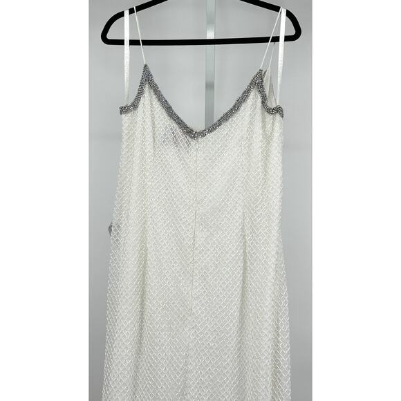 Mac Duggal ‎ White Beaded Spaghetti Strap Column Gown 14 - Picture 10 of 13